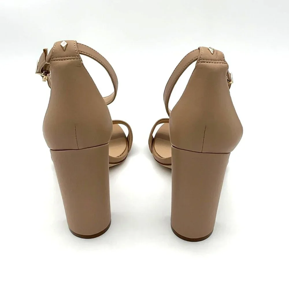 Sam Edelman Nude Ankle Strap Block Heel Sandals Womens Size 7 Medium Leather - Picture 5 of 10